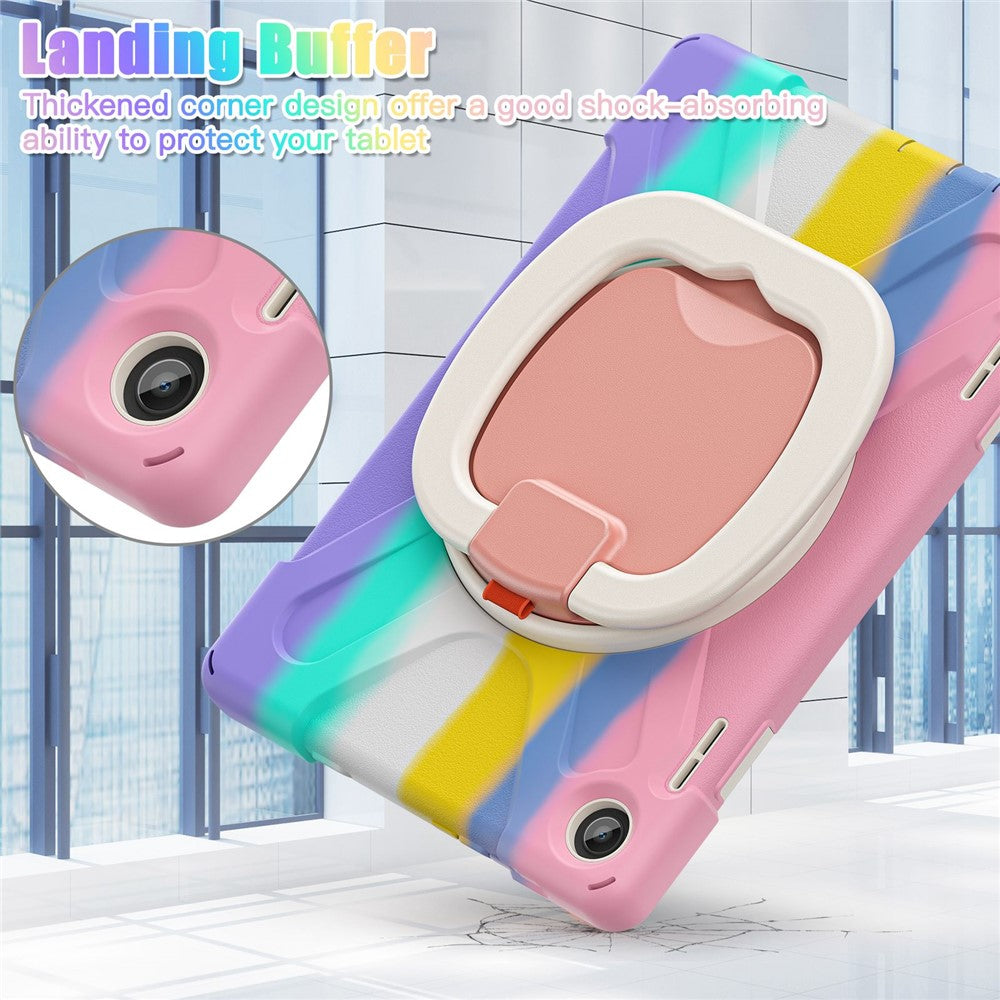 For Lenovo Tab M10 (Gen 3) TB-328FU / TB-328XU PC + Silicone Tablet Case Hand Grip Rotary Kickstand Drop-proof Protective Cover - Colorful Pink