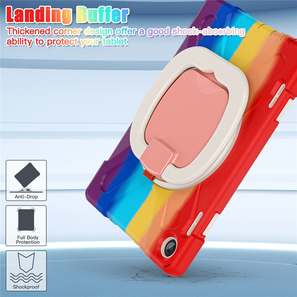 For Lenovo Tab M10 (Gen 3) TB-328FU / TB-328XU PC + Silicone Tablet Case Hand Grip Rotary Kickstand Drop-proof Protective Cover - Colorful Red