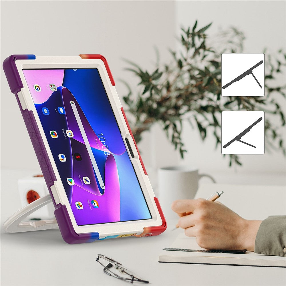 For Lenovo Tab M10 (Gen 3) TB-328FU / TB-328XU PC + Silicone Tablet Case Hand Grip Rotary Kickstand Drop-proof Protective Cover - Colorful Red