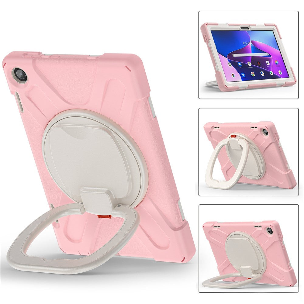 For Lenovo Tab M10 (Gen 3) TB-328FU / TB-328XU PC + Silicone Tablet Case Hand Grip Rotary Kickstand Drop-proof Protective Cover - Pink