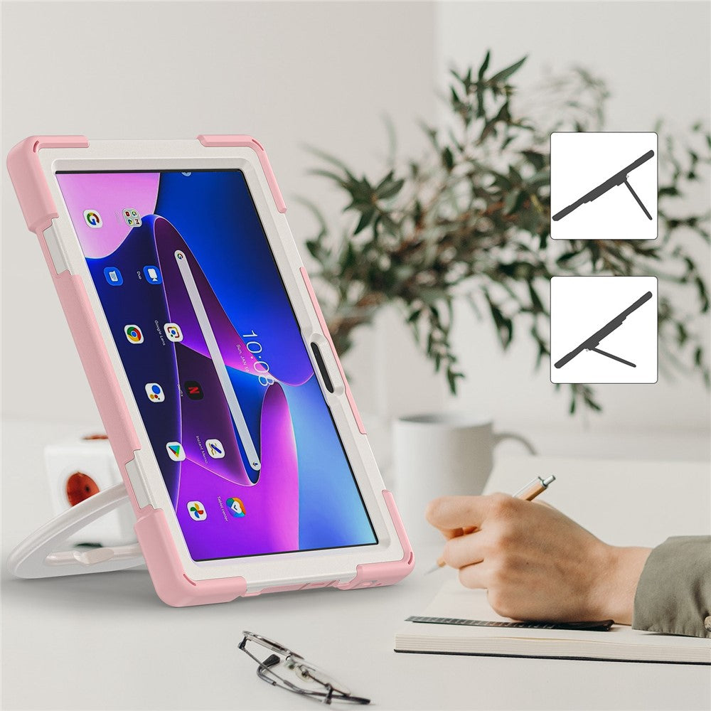 For Lenovo Tab M10 (Gen 3) TB-328FU / TB-328XU PC + Silicone Tablet Case Hand Grip Rotary Kickstand Drop-proof Protective Cover - Pink