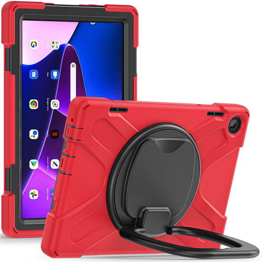 For Lenovo Tab M10 (Gen 3) TB-328FU / TB-328XU PC + Silicone Tablet Case Hand Grip Rotary Kickstand Drop-proof Protective Cover - Red