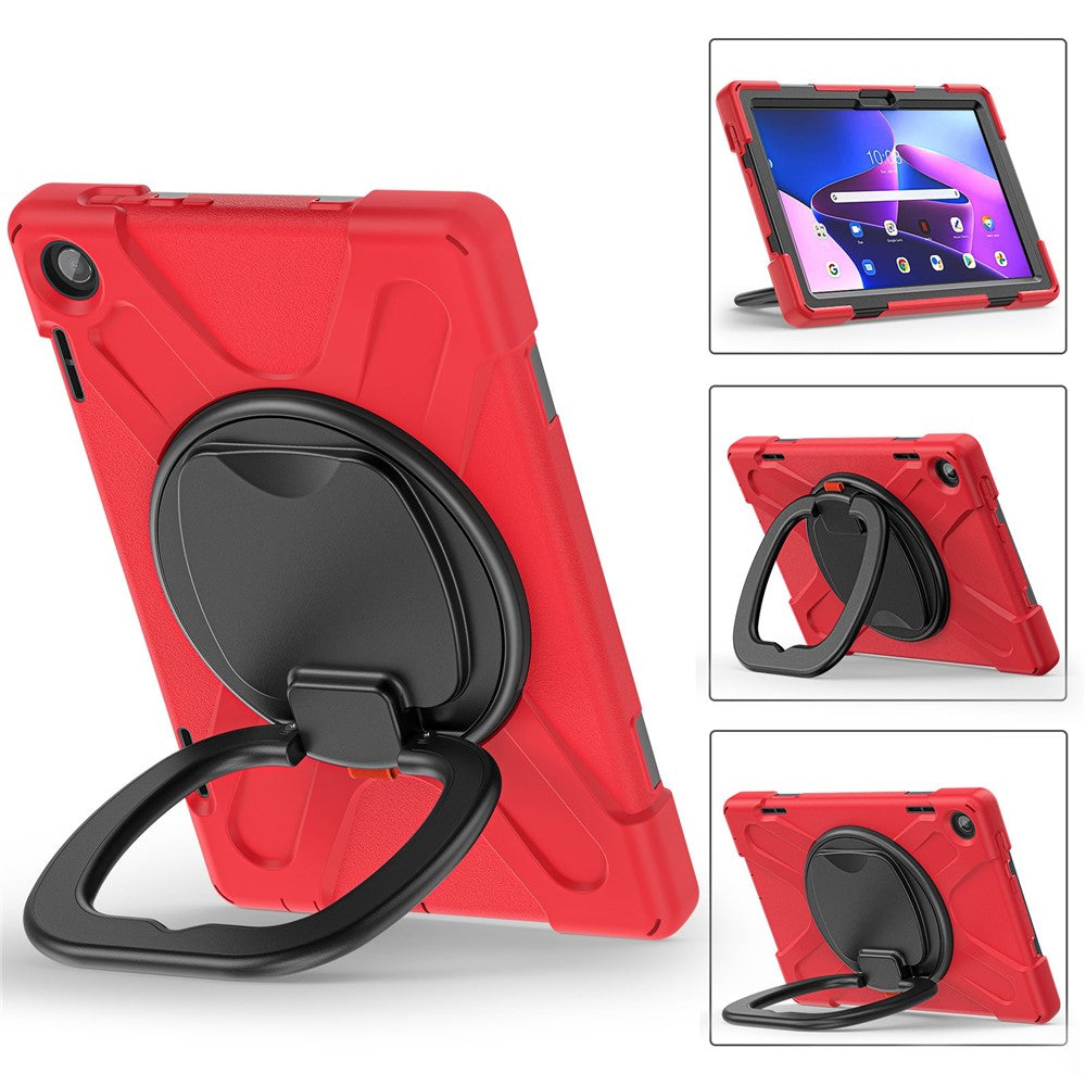 For Lenovo Tab M10 (Gen 3) TB-328FU / TB-328XU PC + Silicone Tablet Case Hand Grip Rotary Kickstand Drop-proof Protective Cover - Red
