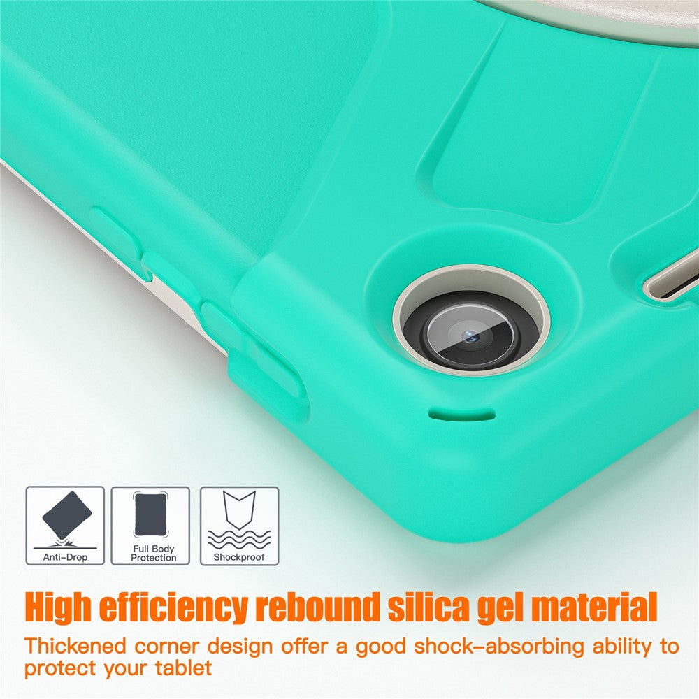For Lenovo Tab M10 (Gen 3) TB-328FU / TB-328XU Kickstand 360 Degree Rotation Hand Strap Tablet Case PC + Silicone Protective Cover - Mint Green