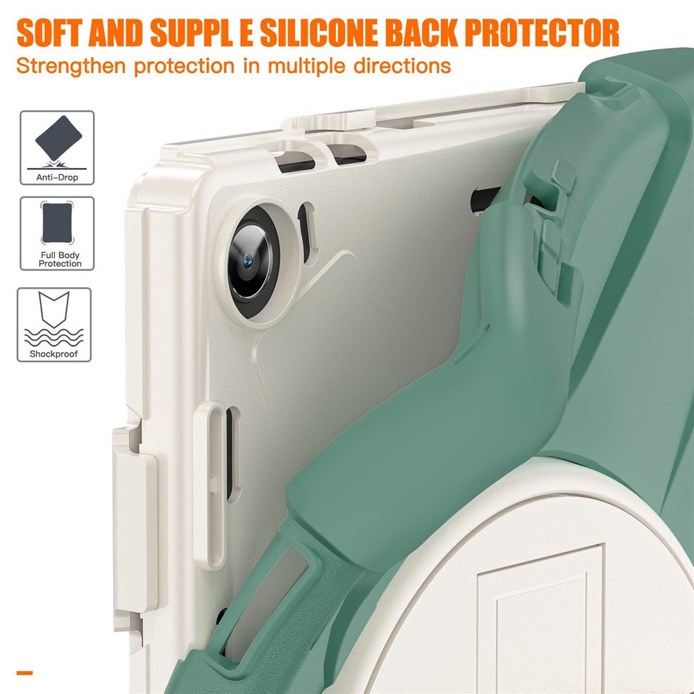 For Lenovo Tab M10 (Gen 3) TB-328FU / TB-328XU Kickstand 360 Degree Rotation Hand Strap Tablet Case PC + Silicone Protective Cover - Emerald Green