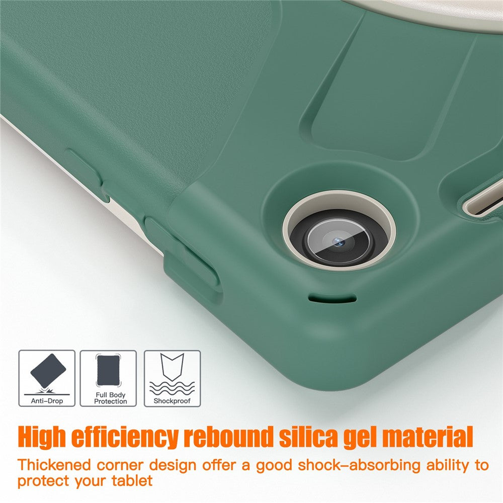 For Lenovo Tab M10 (Gen 3) TB-328FU / TB-328XU Kickstand 360 Degree Rotation Hand Strap Tablet Case PC + Silicone Protective Cover - Emerald Green