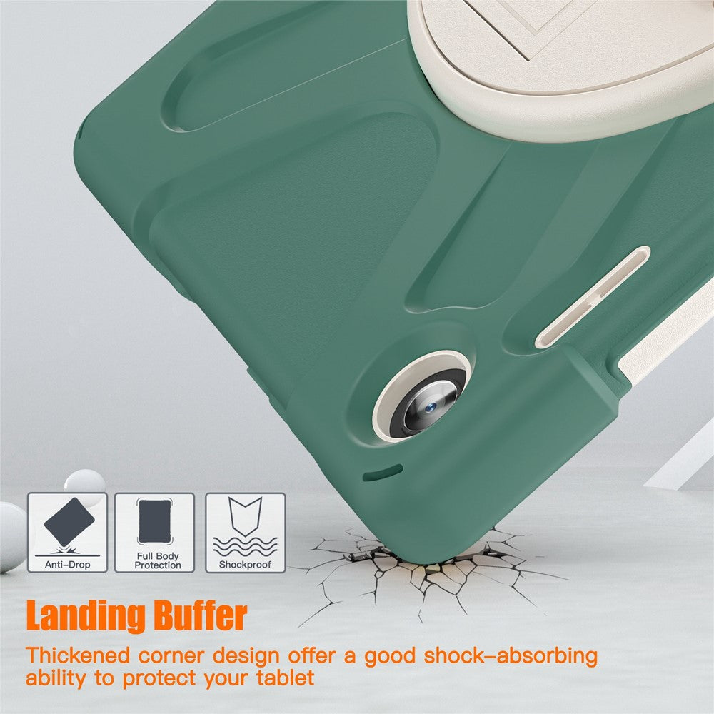 For Lenovo Tab M10 (Gen 3) TB-328FU / TB-328XU Kickstand 360 Degree Rotation Hand Strap Tablet Case PC + Silicone Protective Cover - Emerald Green