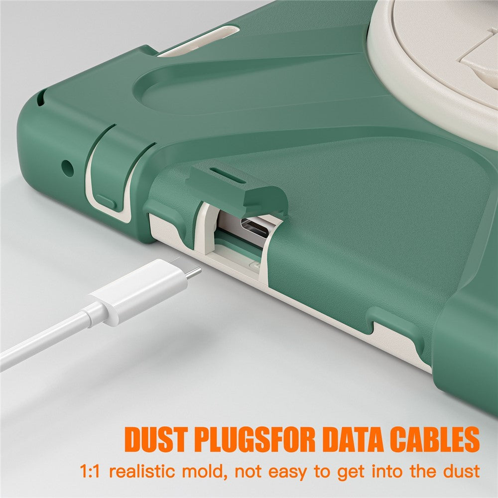 For Lenovo Tab M10 (Gen 3) TB-328FU / TB-328XU Kickstand 360 Degree Rotation Hand Strap Tablet Case PC + Silicone Protective Cover - Emerald Green