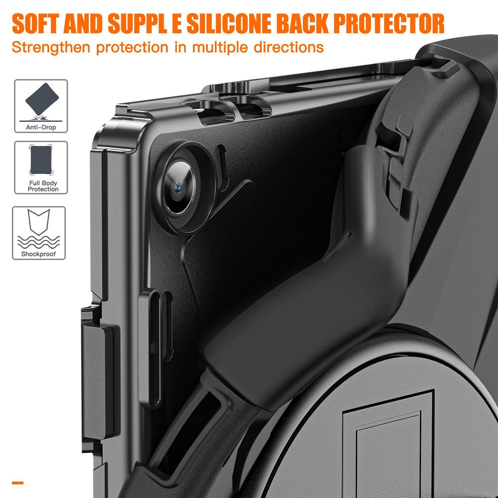 For Lenovo Tab M10 (Gen 3) TB-328FU / TB-328XU Kickstand 360 Degree Rotation Hand Strap Tablet Case PC + Silicone Protective Cover - Black