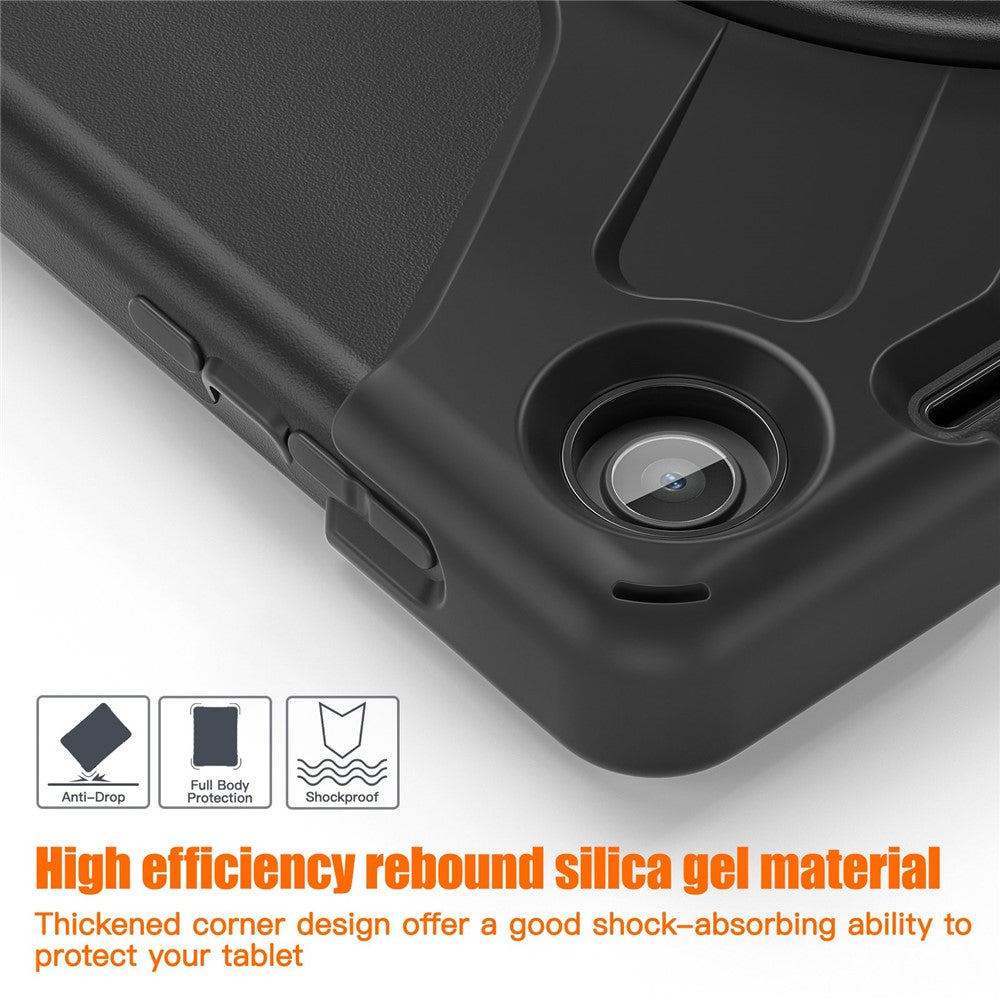 For Lenovo Tab M10 (Gen 3) TB-328FU / TB-328XU Kickstand 360 Degree Rotation Hand Strap Tablet Case PC + Silicone Protective Cover - Black