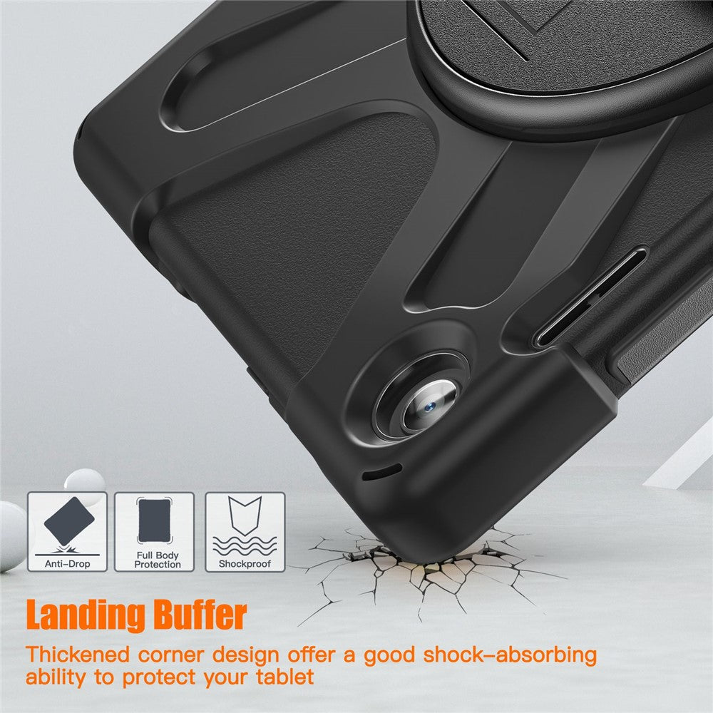 For Lenovo Tab M10 (Gen 3) TB-328FU / TB-328XU Kickstand 360 Degree Rotation Hand Strap Tablet Case PC + Silicone Protective Cover - Black