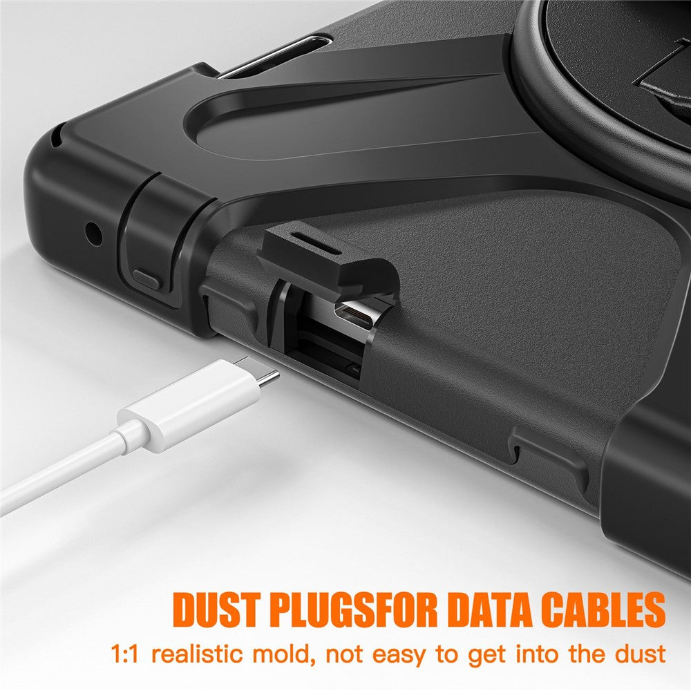 For Lenovo Tab M10 (Gen 3) TB-328FU / TB-328XU Kickstand 360 Degree Rotation Hand Strap Tablet Case PC + Silicone Protective Cover - Black