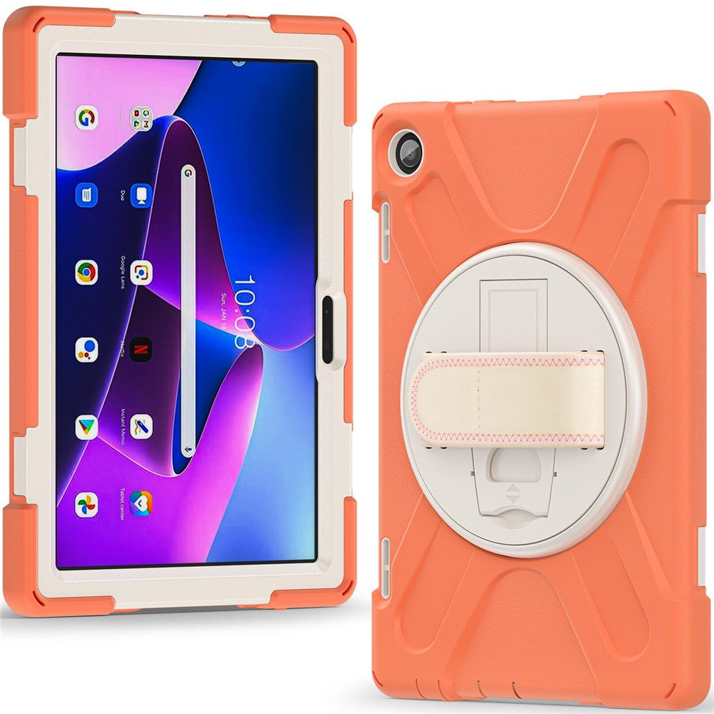 For Lenovo Tab M10 (Gen 3) TB-328FU / TB-328XU Kickstand 360 Degree Rotation Hand Strap Tablet Case PC + Silicone Protective Cover - Orange