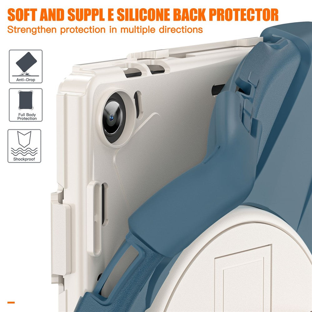 For Lenovo Tab M10 (Gen 3) TB-328FU / TB-328XU Kickstand 360 Degree Rotation Hand Strap Tablet Case PC + Silicone Protective Cover - Cornflower Blue