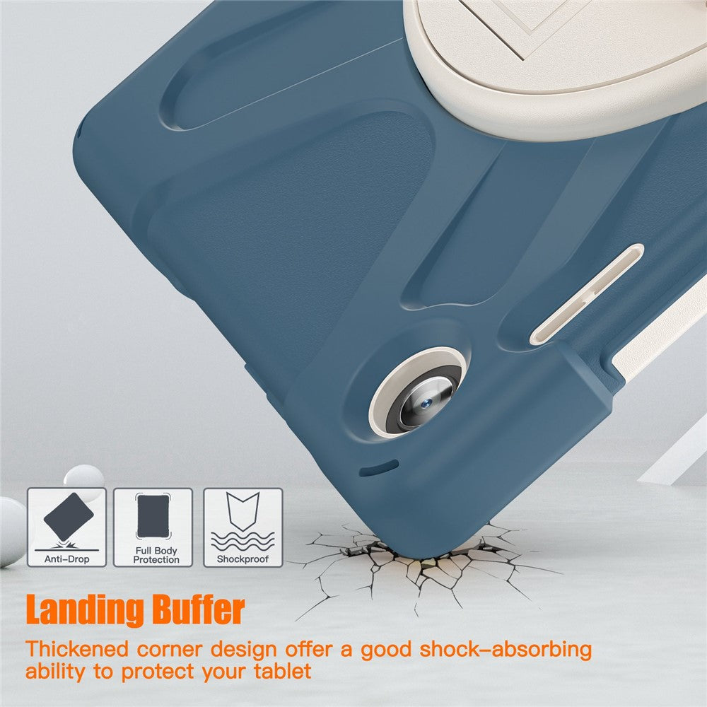 For Lenovo Tab M10 (Gen 3) TB-328FU / TB-328XU Kickstand 360 Degree Rotation Hand Strap Tablet Case PC + Silicone Protective Cover - Cornflower Blue