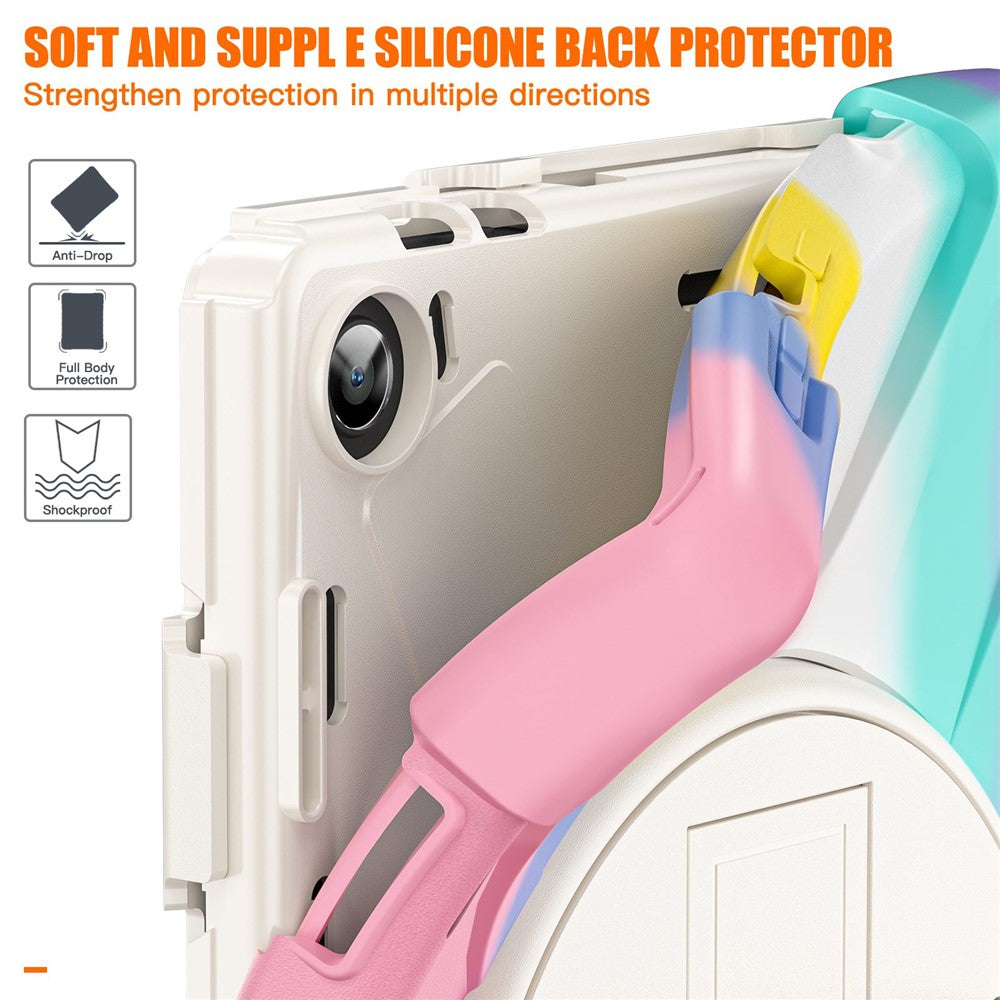 For Lenovo Tab M10 (Gen 3) TB-328FU / TB-328XU Kickstand 360 Degree Rotation Hand Strap Tablet Case PC + Silicone Protective Cover - Colorful Pink