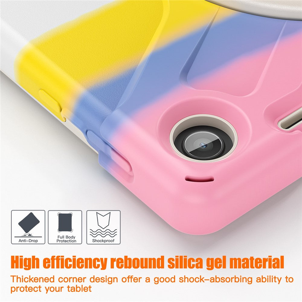 For Lenovo Tab M10 (Gen 3) TB-328FU / TB-328XU Kickstand 360 Degree Rotation Hand Strap Tablet Case PC + Silicone Protective Cover - Colorful Pink