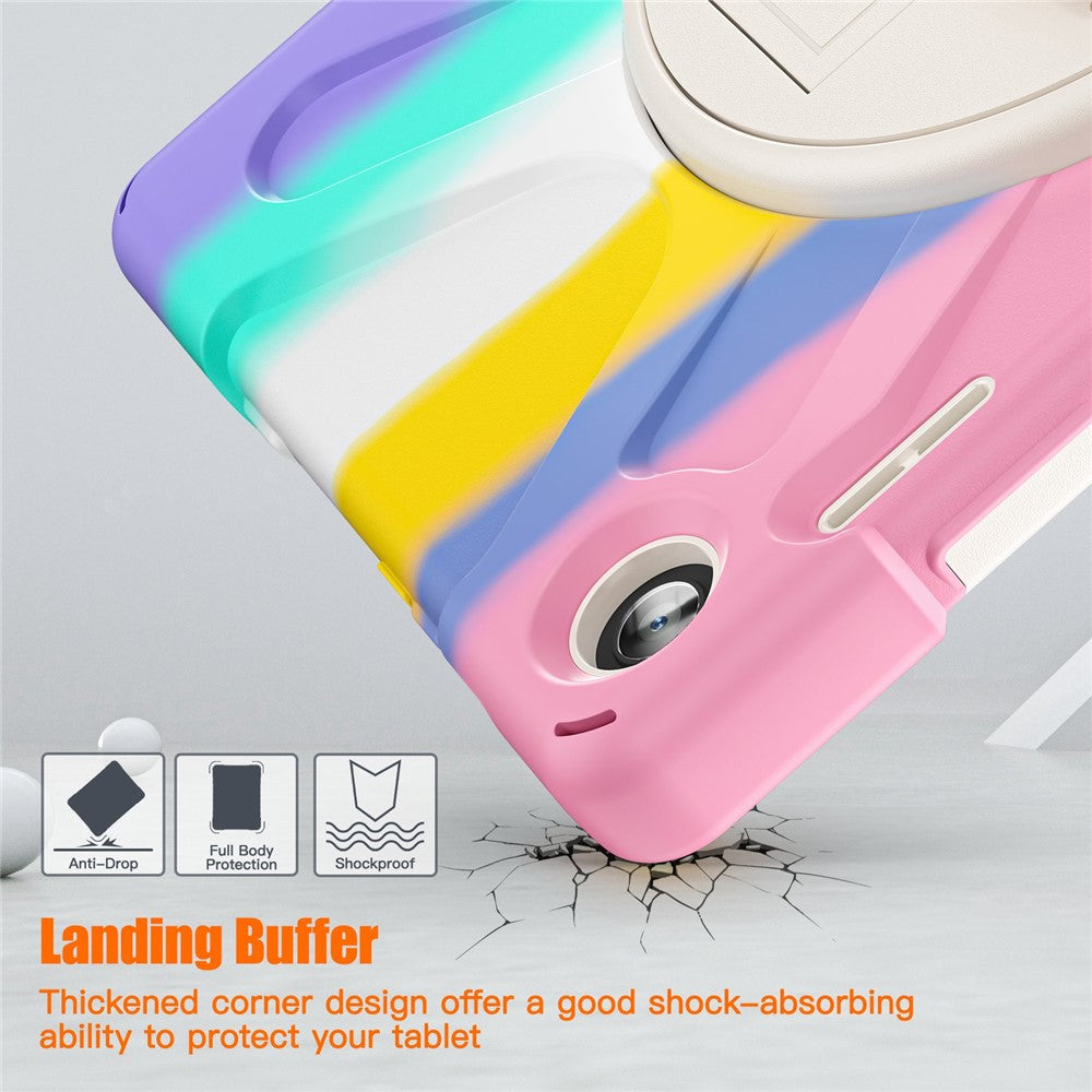 For Lenovo Tab M10 (Gen 3) TB-328FU / TB-328XU Kickstand 360 Degree Rotation Hand Strap Tablet Case PC + Silicone Protective Cover - Colorful Pink