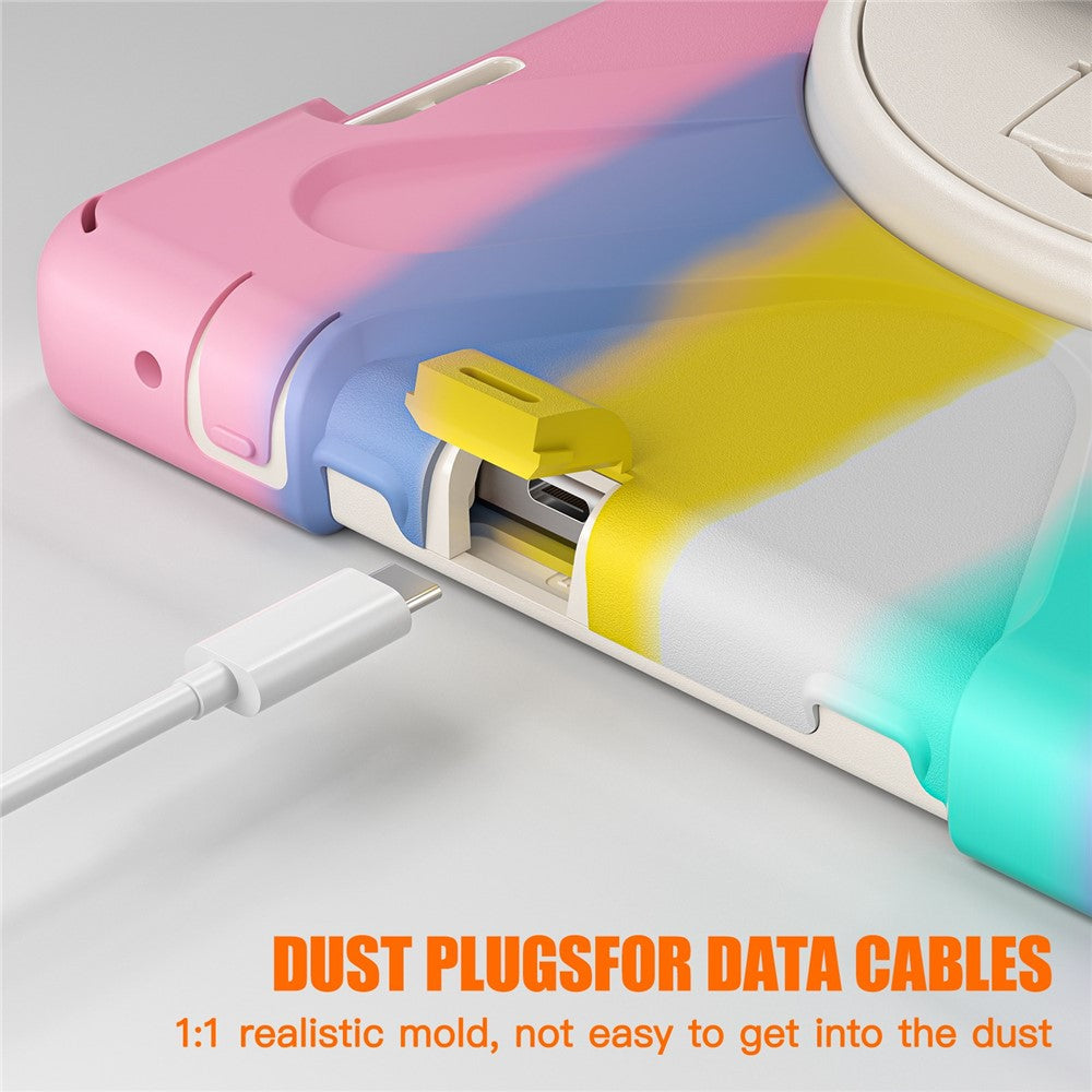 For Lenovo Tab M10 (Gen 3) TB-328FU / TB-328XU Kickstand 360 Degree Rotation Hand Strap Tablet Case PC + Silicone Protective Cover - Colorful Pink