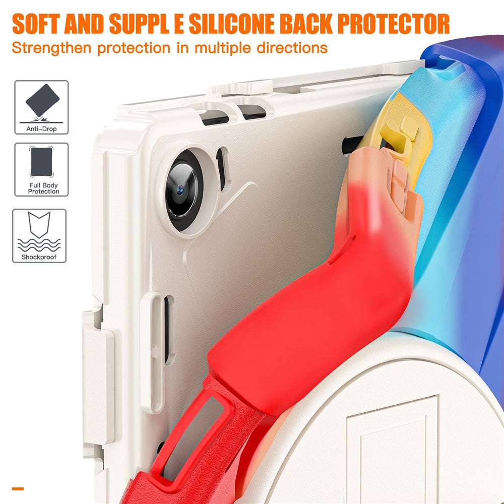 For Lenovo Tab M10 (Gen 3) TB-328FU / TB-328XU Kickstand 360 Degree Rotation Hand Strap Tablet Case PC + Silicone Protective Cover - Colorful Red