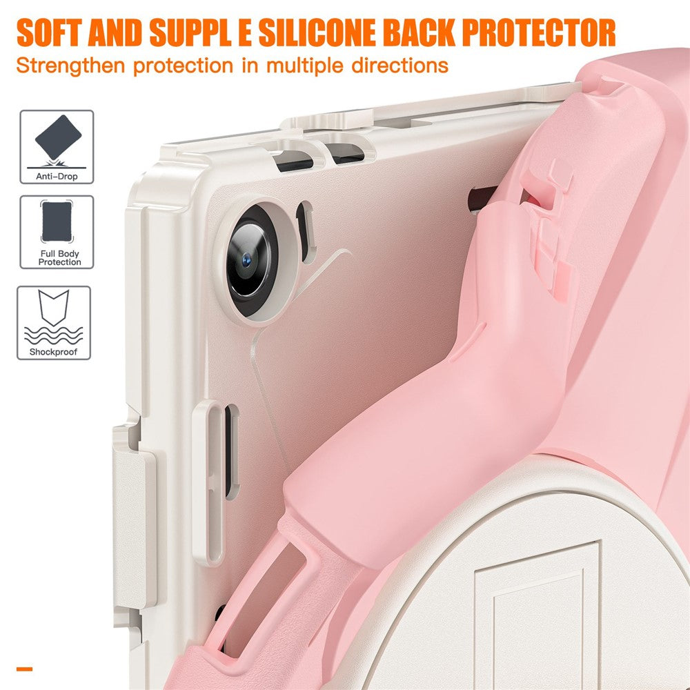 For Lenovo Tab M10 (Gen 3) TB-328FU / TB-328XU Kickstand 360 Degree Rotation Hand Strap Tablet Case PC + Silicone Protective Cover - Cherry Blossom Pink