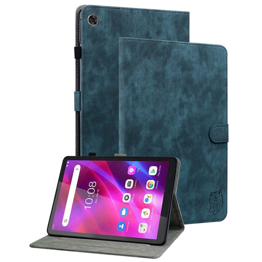 Cute Tiger Pattern Imprinted Case for Lenovo Tab M7 (3rd Gen), PU Leather Anti-scratch Stand Card Holder Cover - Dark Blue