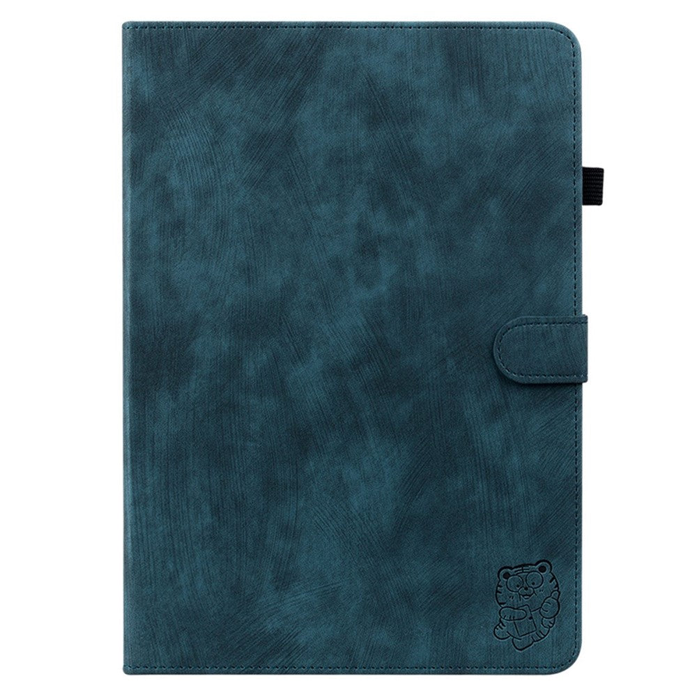 Cute Tiger Pattern Imprinted Case for Lenovo Tab M7 (3rd Gen), PU Leather Anti-scratch Stand Card Holder Cover - Dark Blue