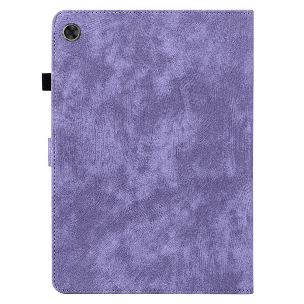 Cute Tiger Pattern Imprinted Case for Lenovo Tab M7 (3rd Gen), PU Leather Anti-scratch Stand Card Holder Cover - Purple
