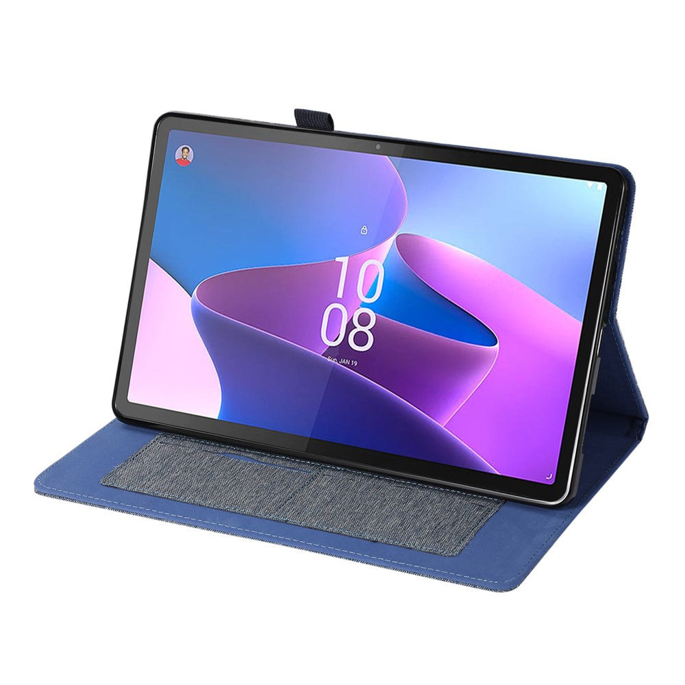 For Lenovo Tab P11 Pro Gen 2 Cloth Texture PU Leather Tablet Case Foldable Stand Card Holder Protective Cover - Blue