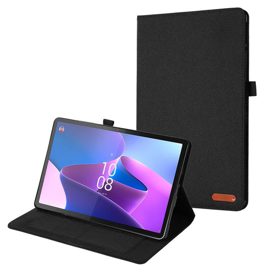 For Lenovo Tab P11 Pro Gen 2 Cloth Texture PU Leather Tablet Case Foldable Stand Card Holder Protective Cover - Black