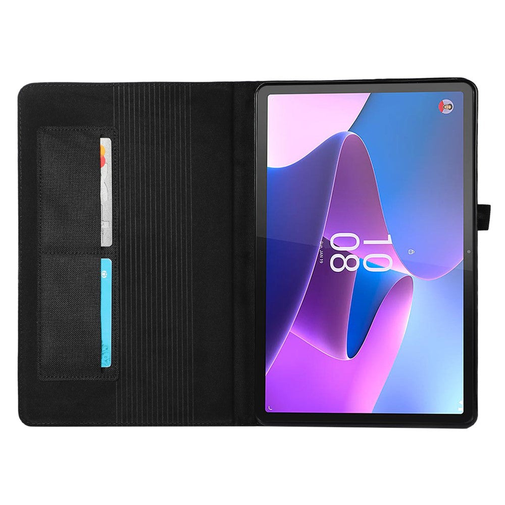 For Lenovo Tab P11 Pro Gen 2 Cloth Texture PU Leather Tablet Case Foldable Stand Card Holder Protective Cover - Black