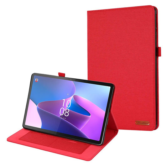 For Lenovo Tab P11 Pro Gen 2 Cloth Texture PU Leather Tablet Case Foldable Stand Card Holder Protective Cover - Red