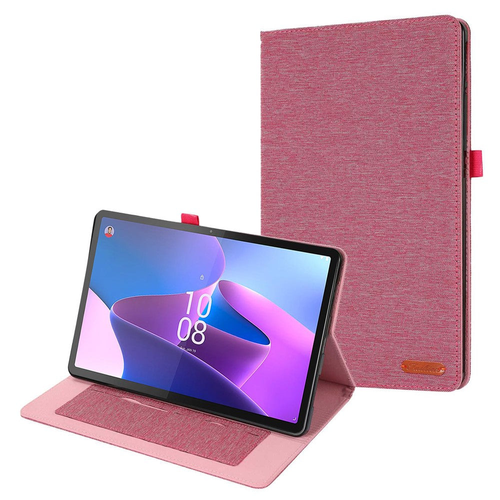 For Lenovo Tab P11 Pro Gen 2 Cloth Texture PU Leather Tablet Case Foldable Stand Card Holder Protective Cover - Pink