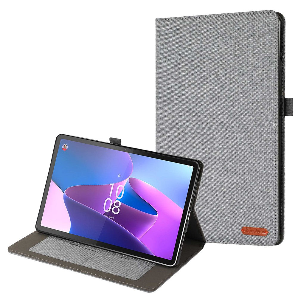 For Lenovo Tab P11 Pro Gen 2 Cloth Texture PU Leather Tablet Case Foldable Stand Card Holder Protective Cover - Grey