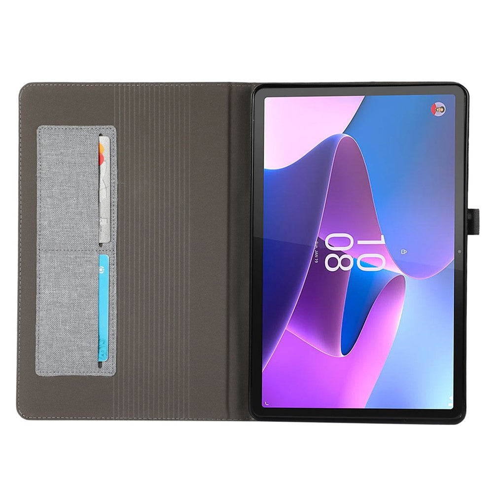 For Lenovo Tab P11 Pro Gen 2 Cloth Texture PU Leather Tablet Case Foldable Stand Card Holder Protective Cover - Grey