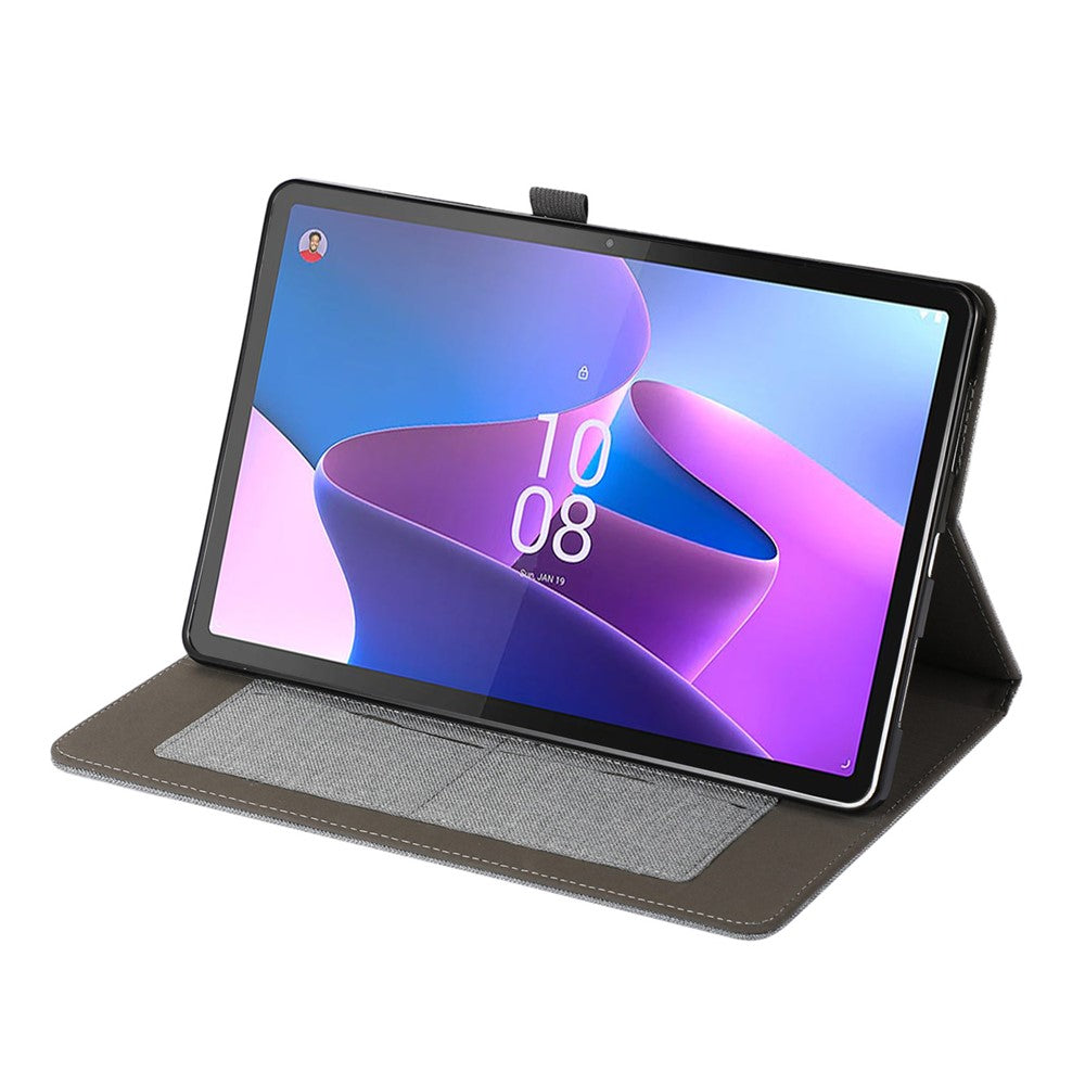 For Lenovo Tab P11 Pro Gen 2 Cloth Texture PU Leather Tablet Case Foldable Stand Card Holder Protective Cover - Grey