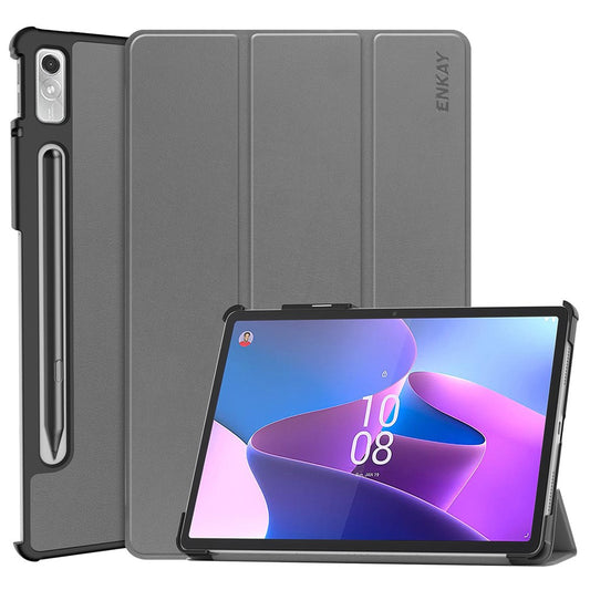 ENKAY HAT PRINCE For Lenovo Tab P11 Pro Gen 2 11.2" (2022) Protective Case PU Leather + PC Shockproof Cover Trifold Stand Tablet Case with Pencil Slot Support Auto Wake  /  Sleep - Grey