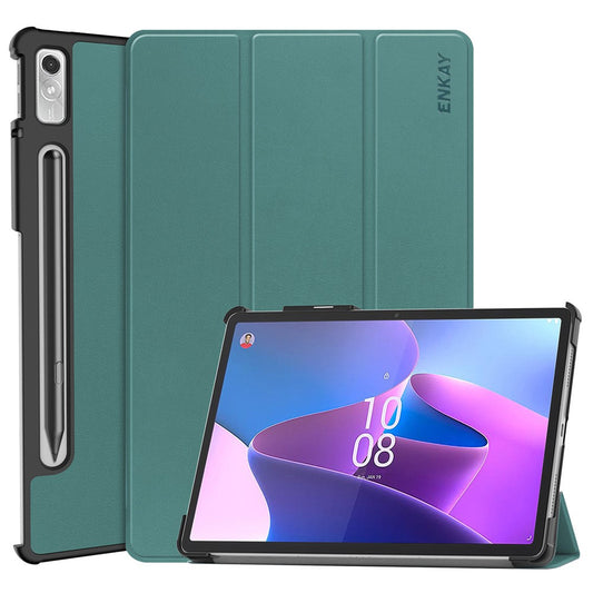 ENKAY HAT PRINCE For Lenovo Tab P11 Pro Gen 2 11.2" (2022) Protective Case PU Leather + PC Shockproof Cover Trifold Stand Tablet Case with Pencil Slot Support Auto Wake  /  Sleep - Blackish Green