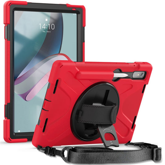 For Lenovo Tab P11 Pro Gen 2 Case Rotation Kickstand PC + Silicone Tablet Cover with Hand Strap / Shoulder Strap - Red