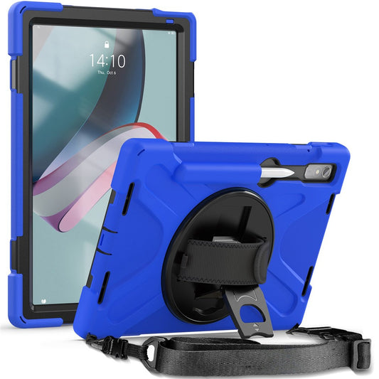 For Lenovo Tab P11 Pro Gen 2 Case Rotation Kickstand PC + Silicone Tablet Cover with Hand Strap / Shoulder Strap - Blue