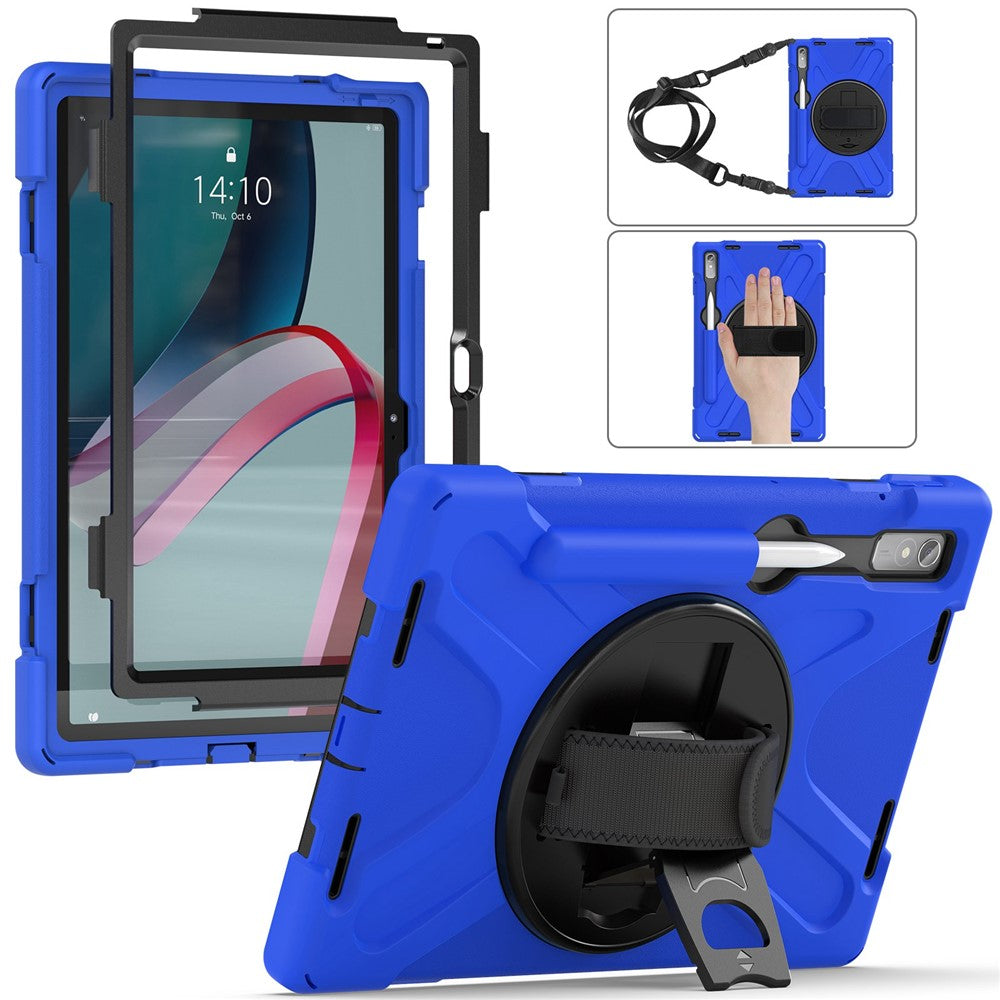 For Lenovo Tab P11 Pro Gen 2 Case Rotation Kickstand PC + Silicone Tablet Cover with Hand Strap / Shoulder Strap - Blue