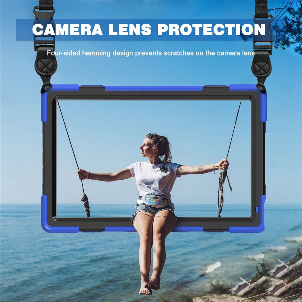 For Lenovo Tab P11 Pro Gen 2 Case Rotation Kickstand PC + Silicone Tablet Cover with Hand Strap / Shoulder Strap - Blue