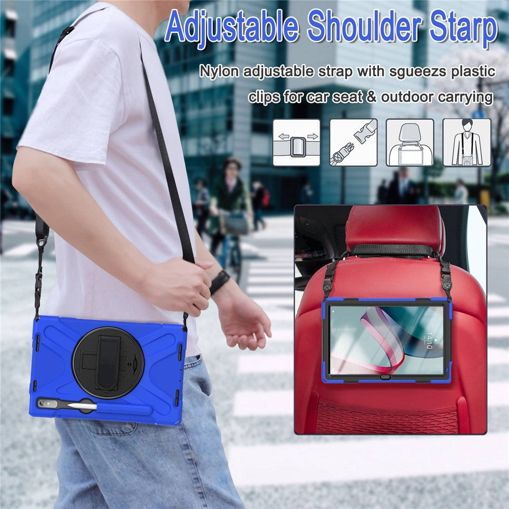 For Lenovo Tab P11 Pro Gen 2 Case Rotation Kickstand PC + Silicone Tablet Cover with Hand Strap / Shoulder Strap - Blue