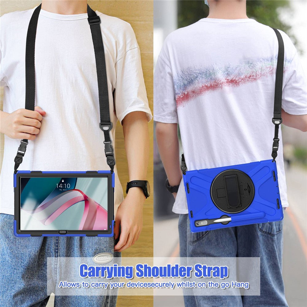 For Lenovo Tab P11 Pro Gen 2 Case Rotation Kickstand PC + Silicone Tablet Cover with Hand Strap / Shoulder Strap - Blue