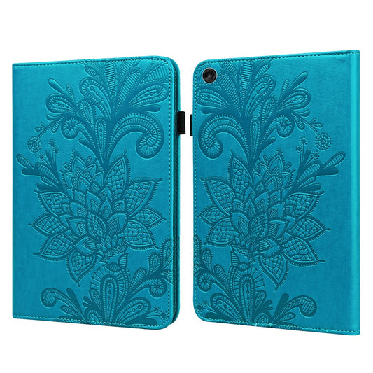 For Lenovo Tab M10 (Gen 3) TB-328FU / TB-328XU Flower Imprinting Tablet Stand Wallet Case PU Leather Shockproof Cover with Elastic Band - Blue