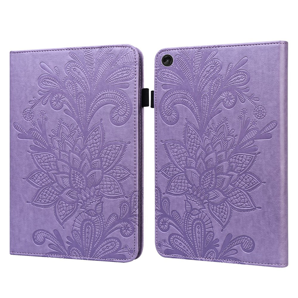 For Lenovo Tab M10 (Gen 3) TB-328FU / TB-328XU Flower Imprinting Tablet Stand Wallet Case PU Leather Shockproof Cover with Elastic Band - Purple