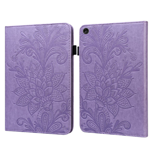 For Lenovo Tab M10 (Gen 3) TB-328FU / TB-328XU Flower Imprinting Tablet Stand Wallet Case PU Leather Shockproof Cover with Elastic Band - Purple