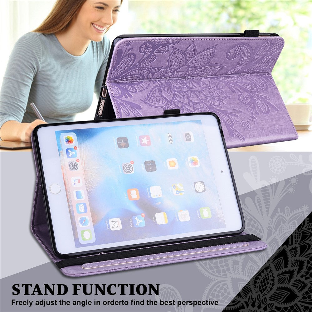 For Lenovo Tab M10 (Gen 3) TB-328FU / TB-328XU Flower Imprinting Tablet Stand Wallet Case PU Leather Shockproof Cover with Elastic Band - Purple