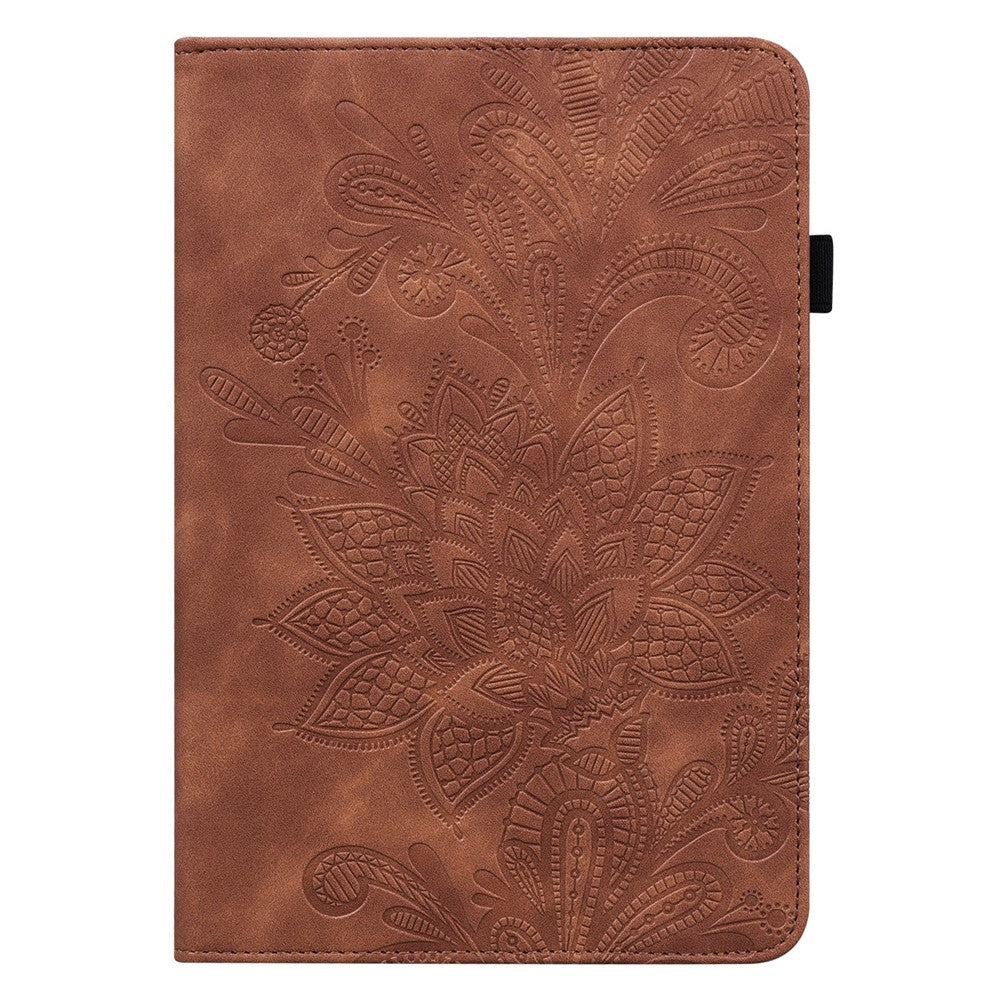 For Lenovo Tab M10 (Gen 3) TB-328FU / TB-328XU Flower Imprinting Tablet Stand Wallet Case PU Leather Shockproof Cover with Elastic Band - Brown
