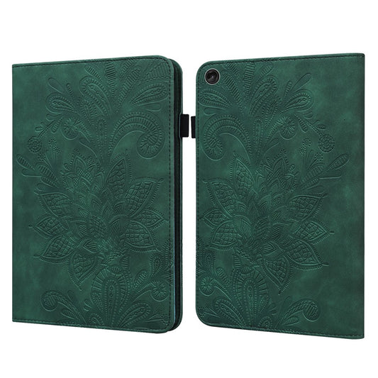 For Lenovo Tab M10 (Gen 3) TB-328FU / TB-328XU Flower Imprinting Tablet Stand Wallet Case PU Leather Shockproof Cover with Elastic Band - Green
